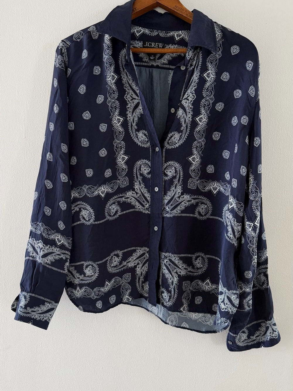 J. Crew Navy and White Paisley Button-Down Shirt
